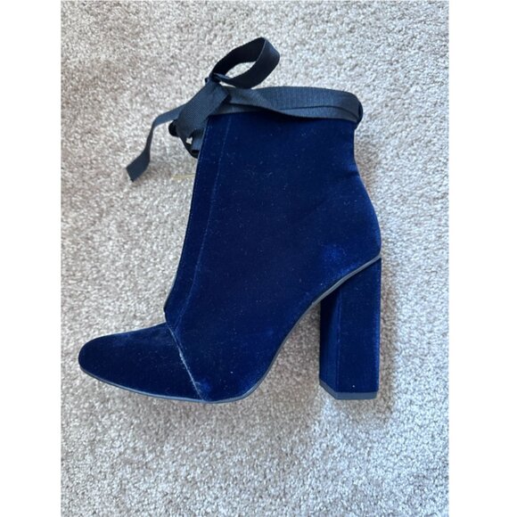 Zara TRF Midnight Blue Velvet Heeled Ankle Boots - Picture 6 of 8